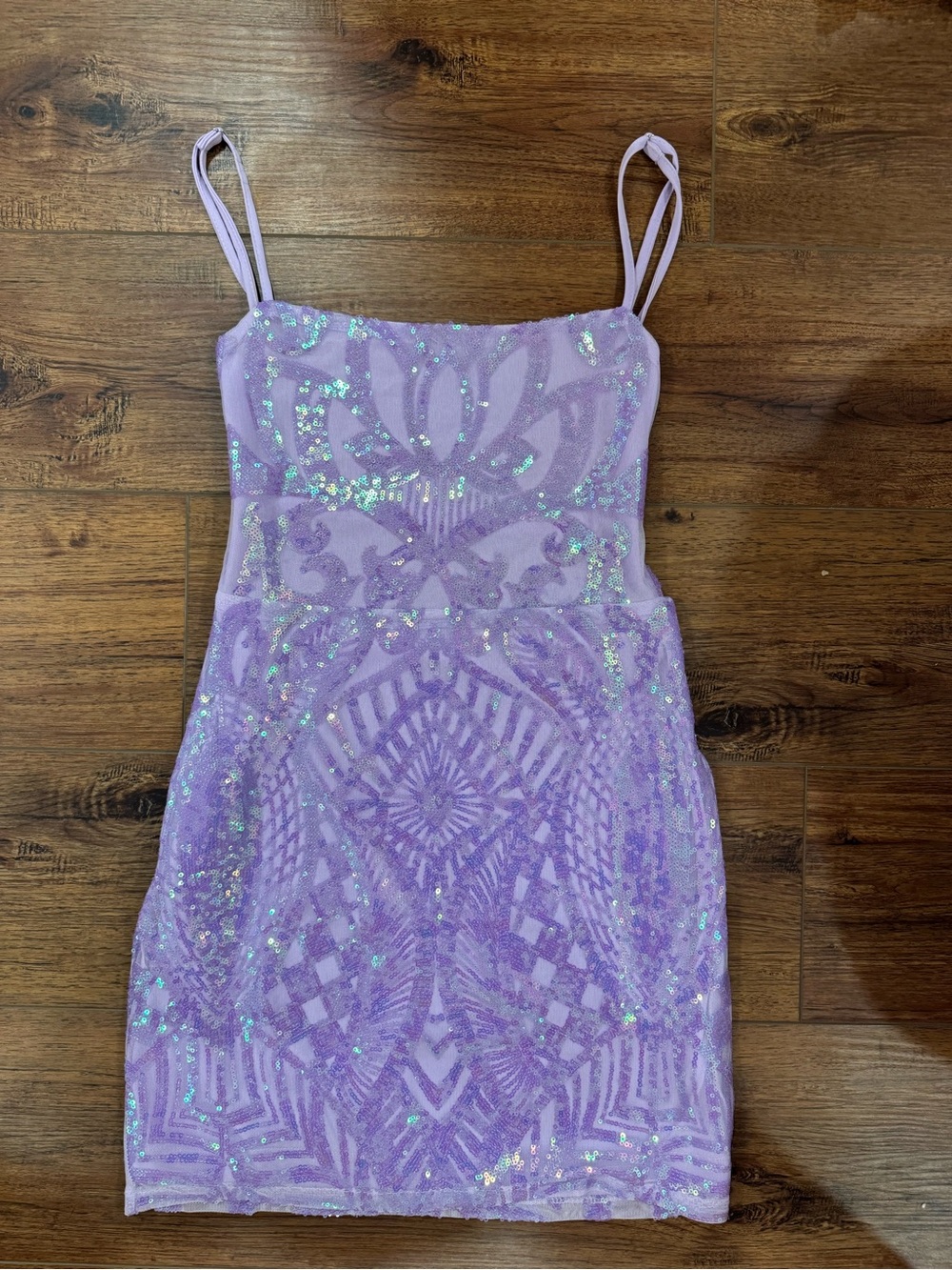 Lavender Sequin Mini Dress with Spaghetti Straps